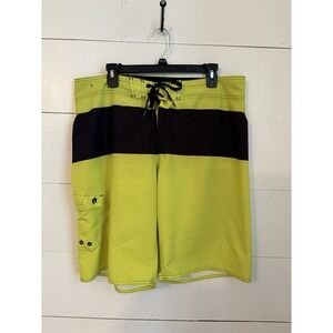 Hang Ten‎ Board Shorts Mens 36 Yellow Blk Striped Swimming Surfing Casual Trunks